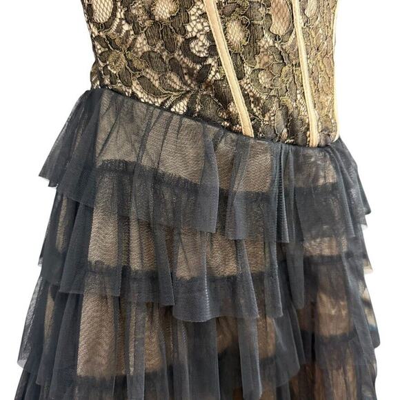 Deb Womens Black Tulle Lace Ruffle Whimsigoth Strapless Coquette Prom Dress 9/10 - Picture 3 of 16